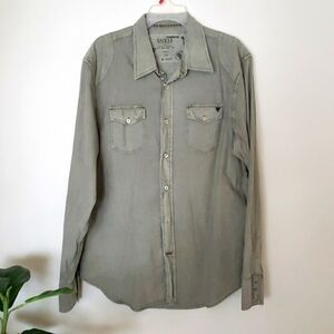Guess Vintage sage green button up shirt, long sleeve, chest pockets, me…